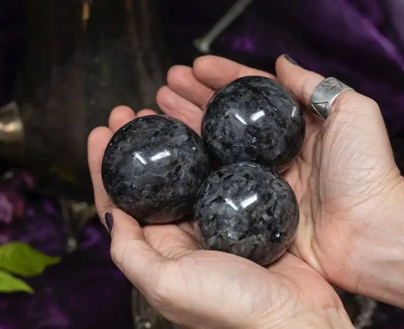 Natural Polished Larvakite Full Flashy Crystal Spheres Agate Sphere For Healing and Decoration