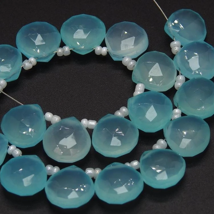 
Aqua Blue Chalcedony Matched Pair Faceted Heart Shape Drops Briolette Finest Quality Wholesale Price New Arrival 