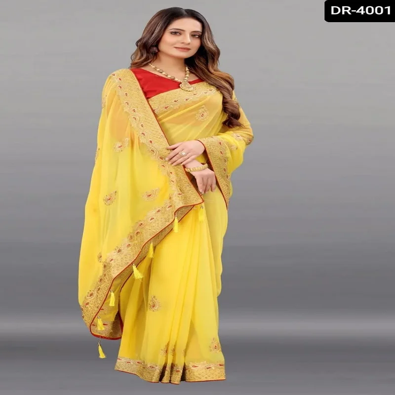 embroidery saree with multi work diamond stoned for ladies ethnic wear for wedding and special occasion Indian clothing