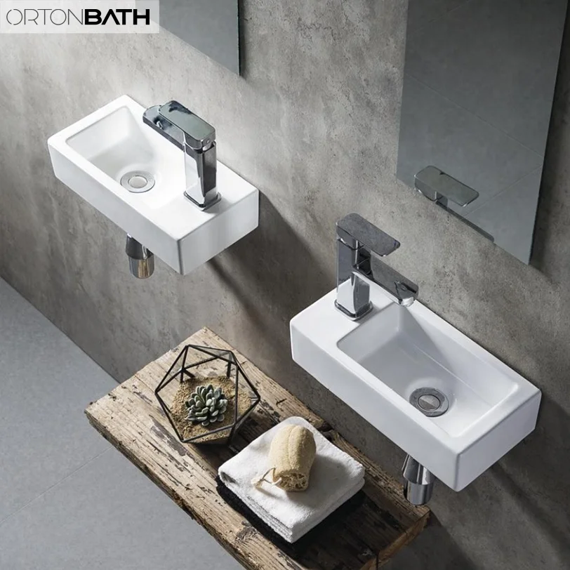 ORTONBATH D shape Bathroom Wall Hung Hair Hand Ceramic Salon Wash Basins Wall mounted Ceramic wash hand basin with cheap price