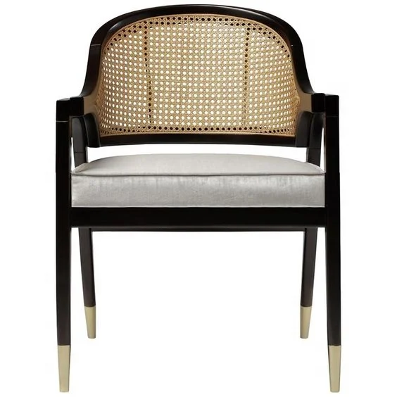 Modern Luxury Furniture Natural Rattan Backrest Wooden Chaise Restaurant