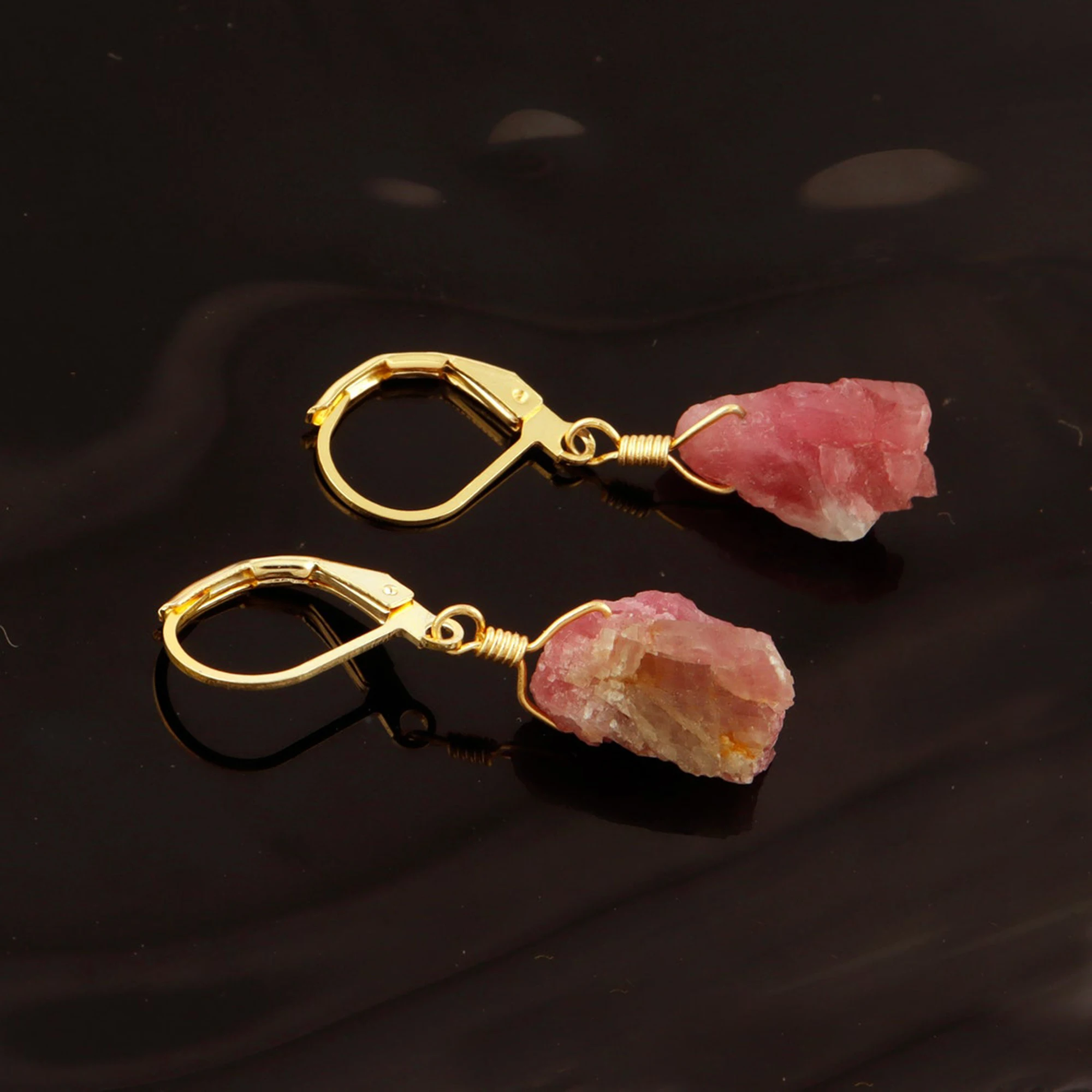 Raw Drill Garnet Gemstone Sterling Silver Lever Back Family Birthstone Dangle Earrings Jewelry