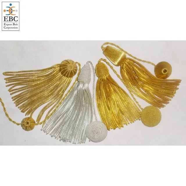Wholesale Silver & Gold Doctoral Tam Bullion Tassel Fringe Custom Trim Item High Quality and Top Finish Hat Cord Tassel OEM
