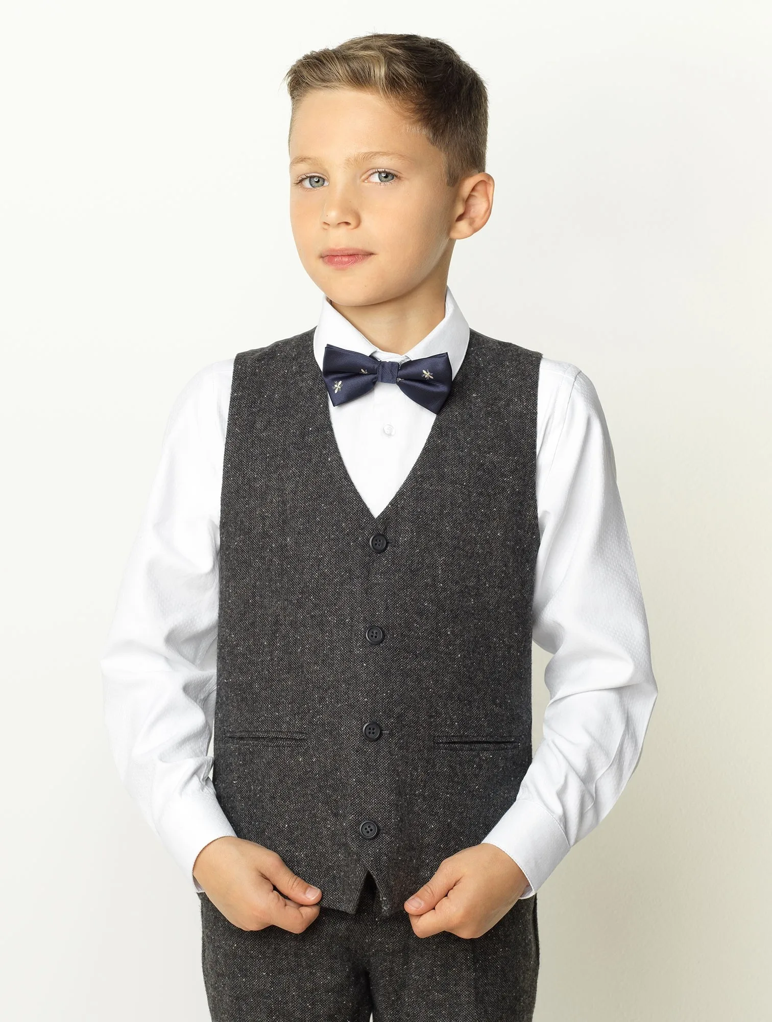 Boys tweed wedding suit 2-5 pieces Customized boys suit grey traditional heritage faux wool fabric party dress warm suit