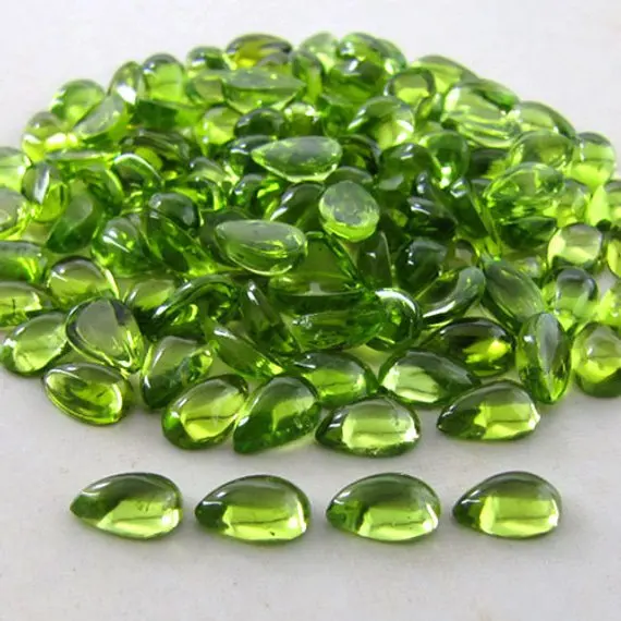 6x4mm Natural Peridot Stone Pear Flat Back Calibrated Cabochon Loose Stones for Latest New Jewelry Making from Manufacturer Shop