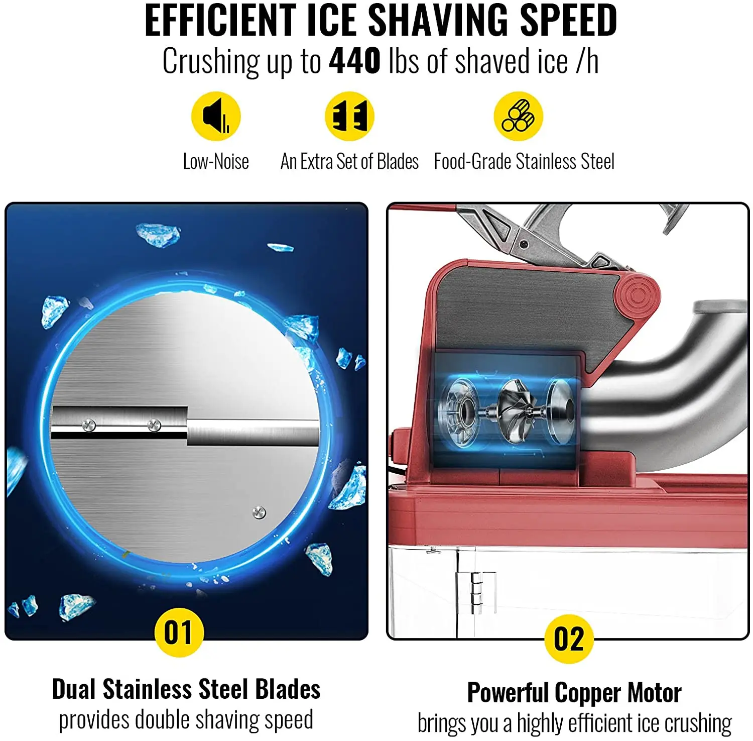 350W stainless steel shaved  ice machine electric snow cone machine with dual blades