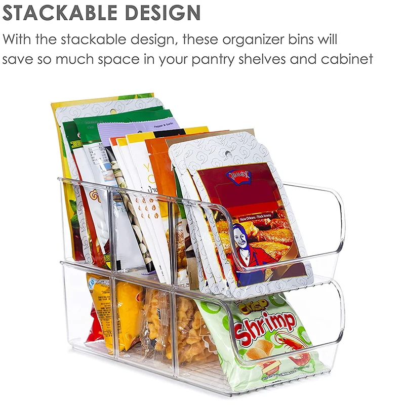 Fridge Bins for Organizing Seasoning Packets Spice Packets Pouches Snacks in Kitchen or Cabinets with 2 Removable Dividers