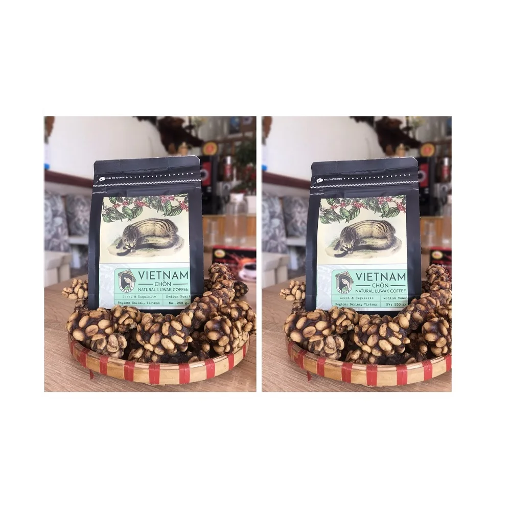 
Vietnam Supplier 100% Organic 250g in Bag Packaging Roasted Robusta Weasel Coffee Beans 