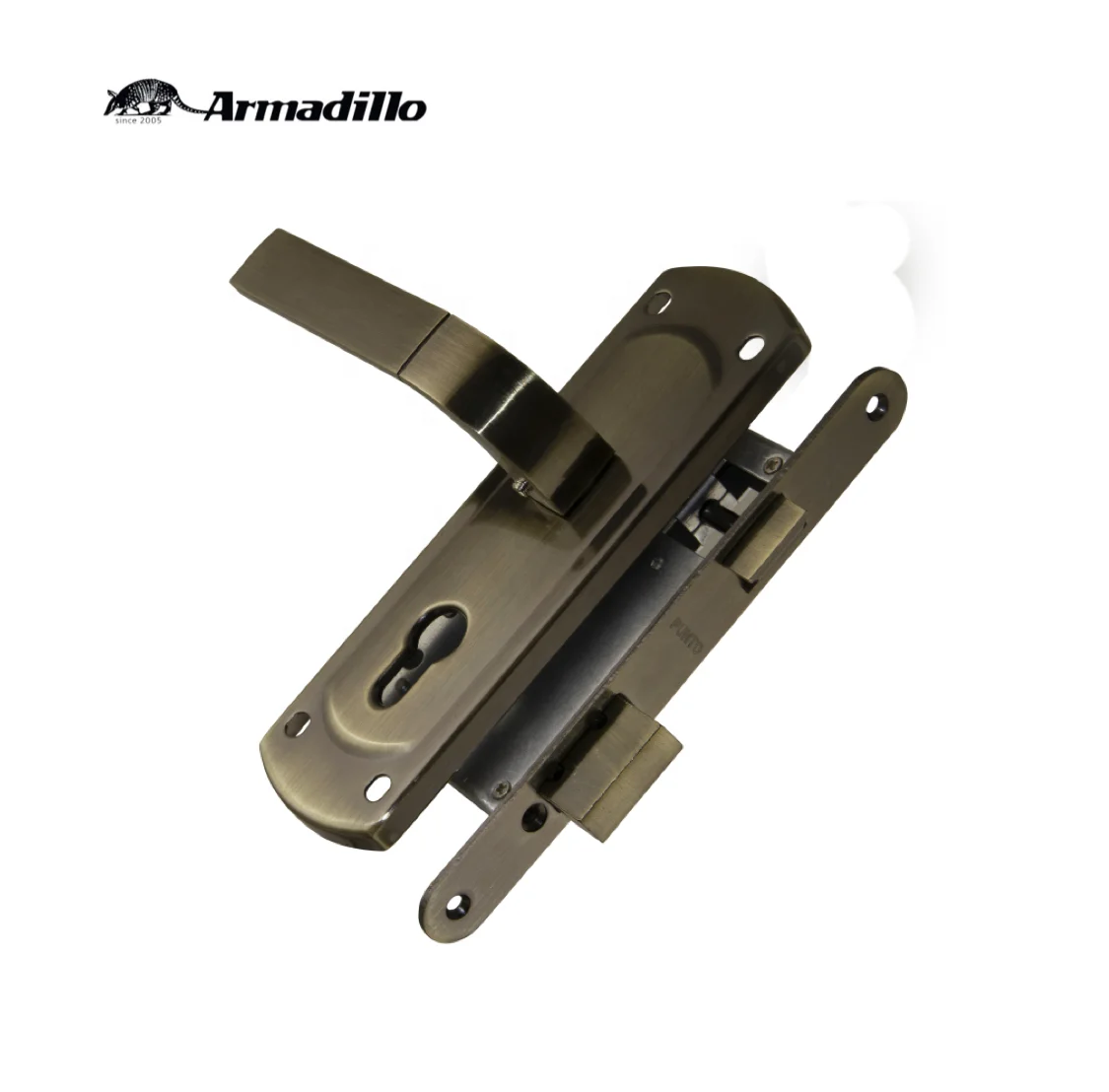 Bronze door lock set with levers on plate