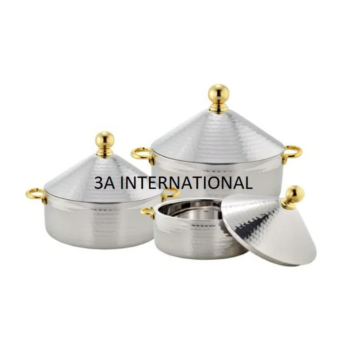 Handi Style Hotpot Set Of Three (Handi Shape) Silver finishing Good Quality Material Wholesale Prize