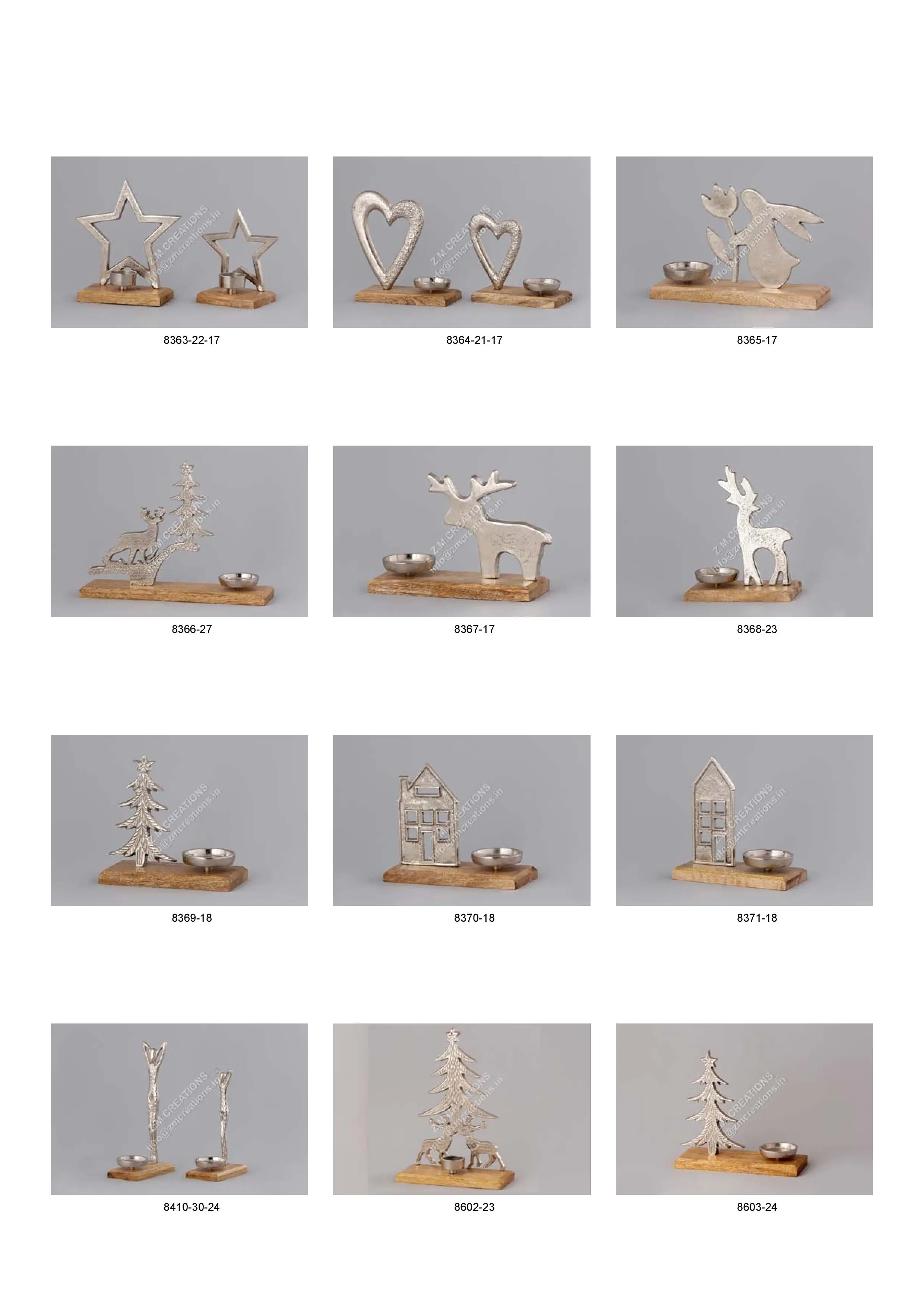 Christmas and Easter Festival Home Decor Snowflake Design Mango Wood and Metal Tealight Candlestick Holder Packaged in Box