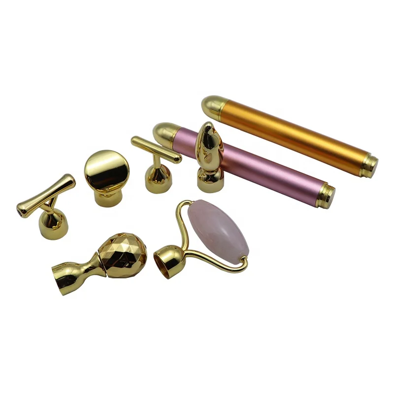 T Shape Jade Face Beauty Massager Instant Face Pull Tight Firming Lift Energy Beauty Bar 24k Golden Pulse Facial Massager