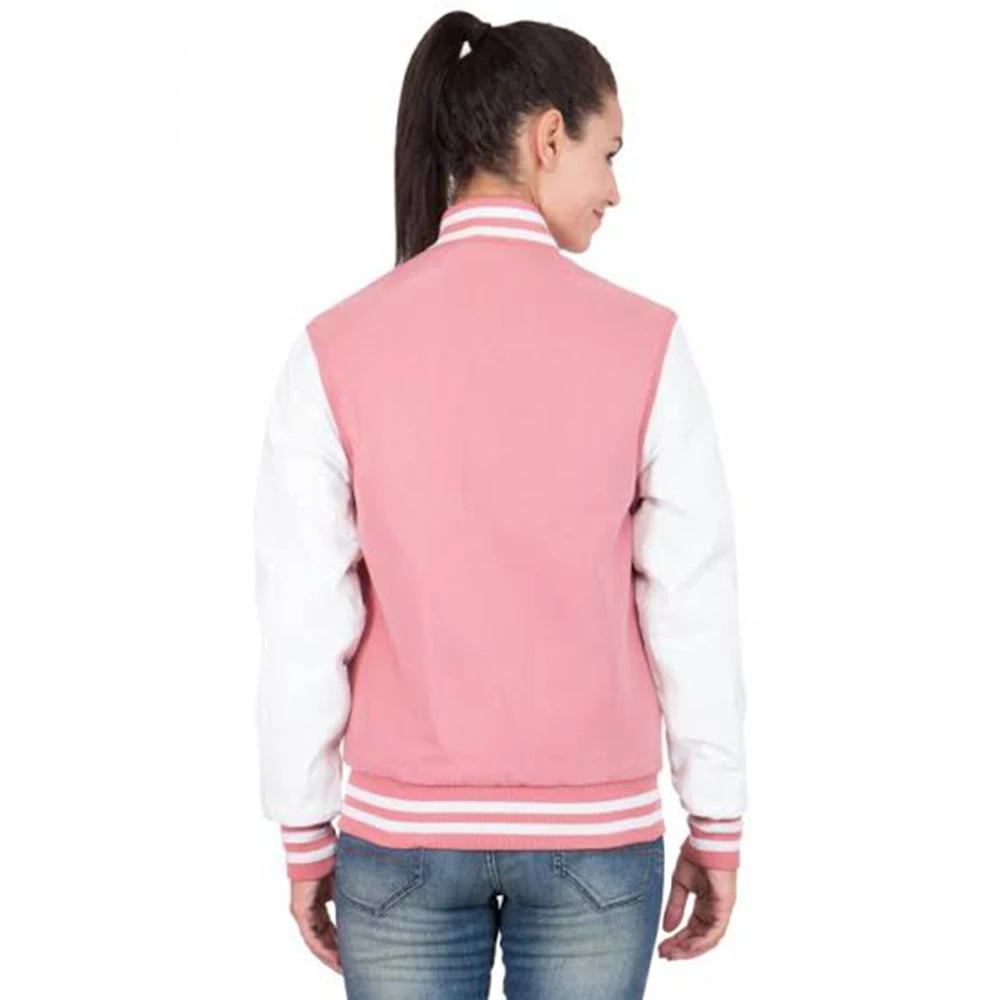 Black Wool With White Rib Sleeves Button Front Pockets Varsity Women Jackets
