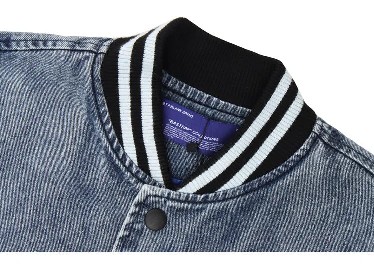 American Retro Hip Hop jacket Love Washed Denim PU Leather Sleeves Embroidered Oversize jacket Baseball varsity jacket Unisex