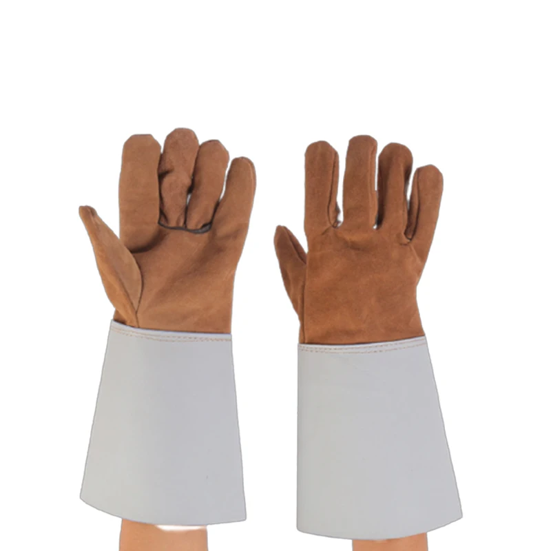 46cm Welder Working Gloves Extra Long Thicken Heat Resistance Fire Resistant Cow Leather Argon Arc Welding Gloves