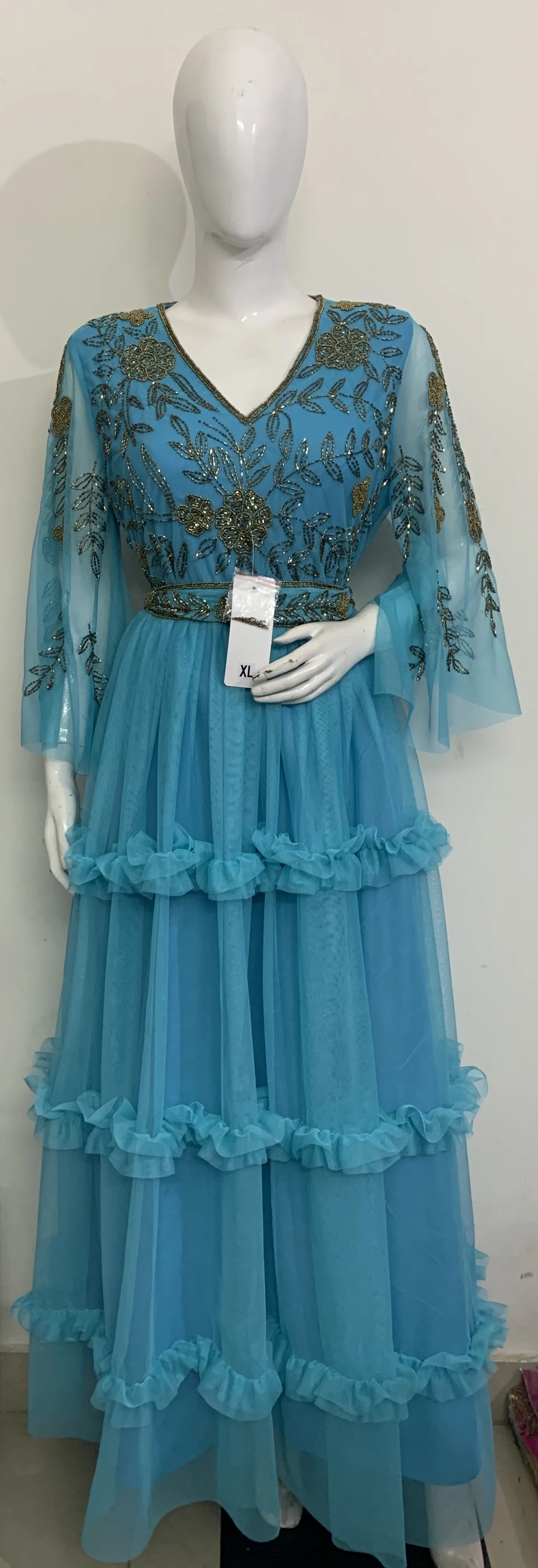 Luxe Sequin & Bead Dress Women Stage Casual Long Flare Sleeve Dress Prom Formal Evening Dresses Sexy Bridesmaid Wedding Party