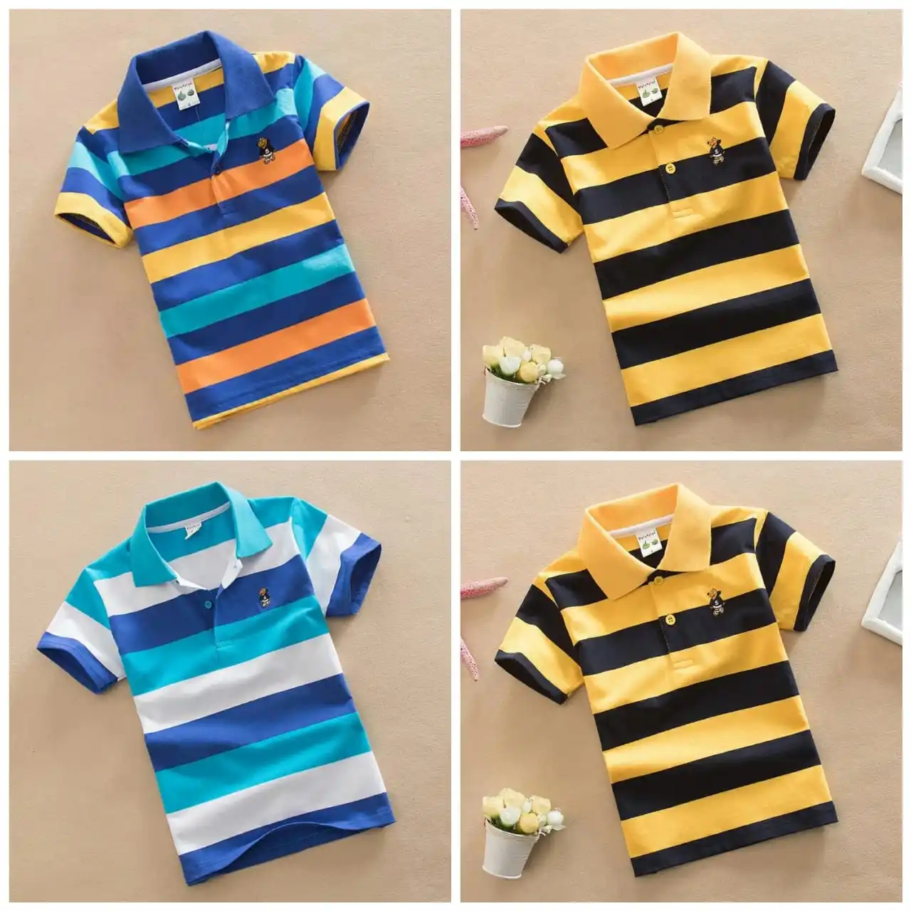 100% cotton boys two stripes with collar polo shirts Chinese style clothing manufacturers from Bangladesh