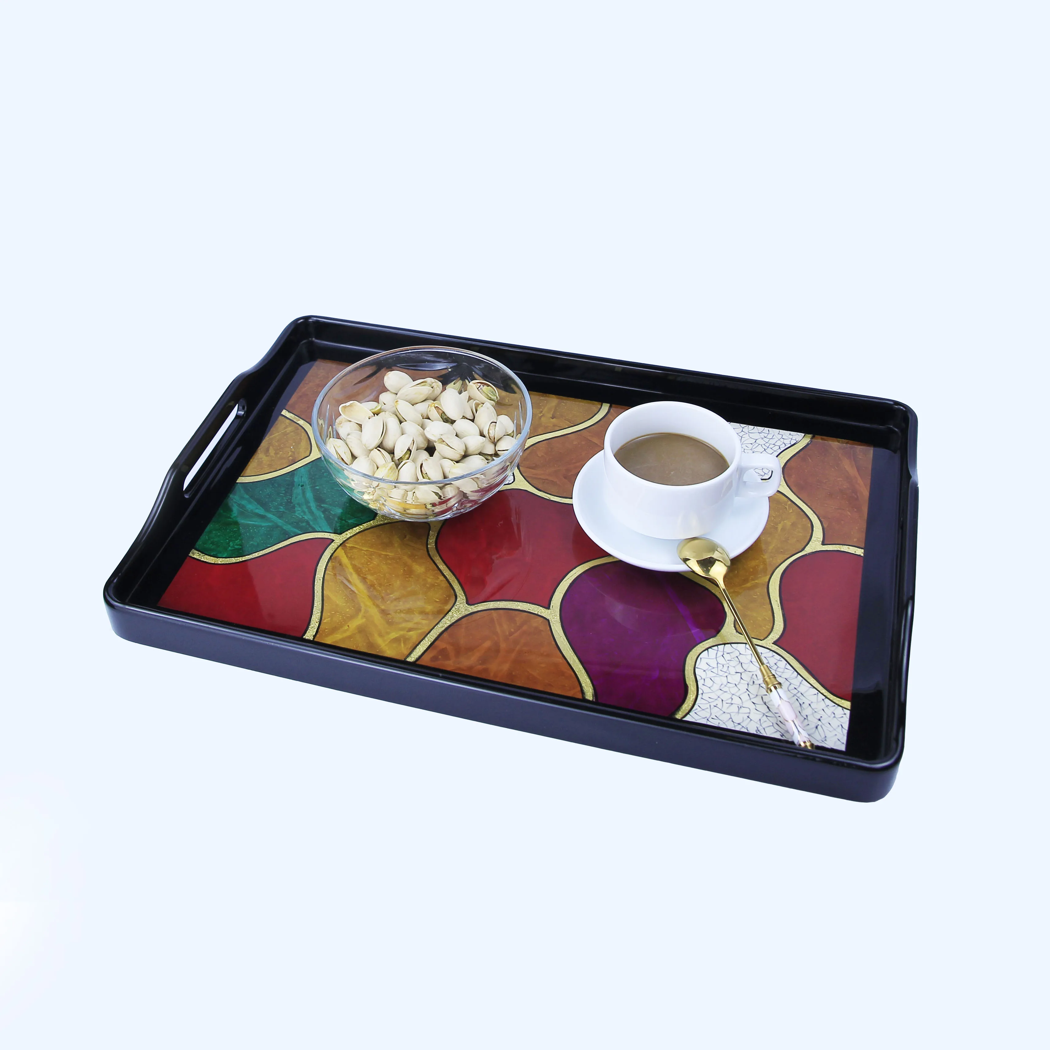
Viet Nam Hot Sale In Bulk Handmade Premium Quality Rock Design Painted Gold Leaf Home Decoration Wooden Lacquer Serving Tray 