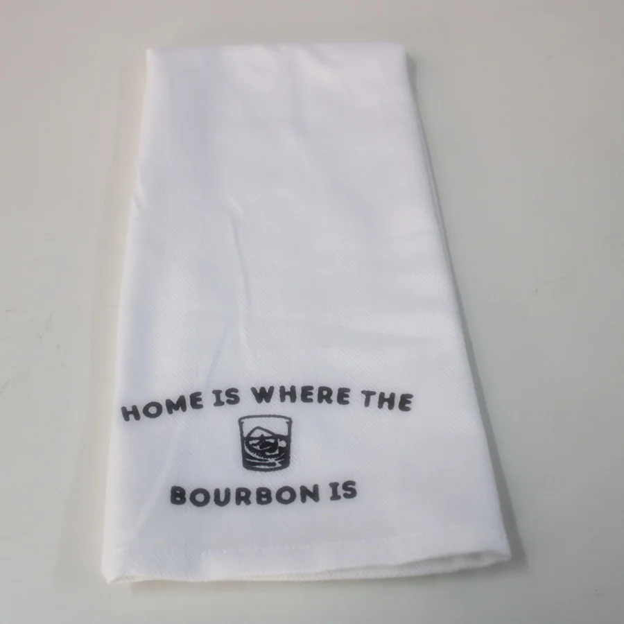 High quality pure white Herringbone weave pattern 130gsm screen printed Low MOQ  kitchen christmas hanging kitchen tea towel