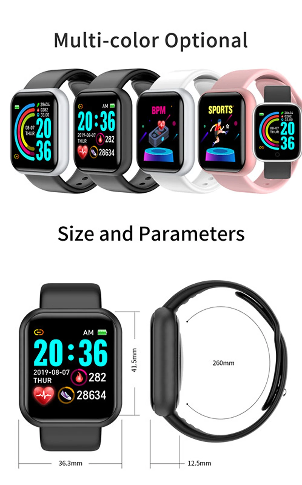 D20 Pro Smart Watch Y68 BT 5.1 Fitness Tracker Sports Watch Heart Rate Monitor Blood Pressure Smart Bracelet for Android IOS