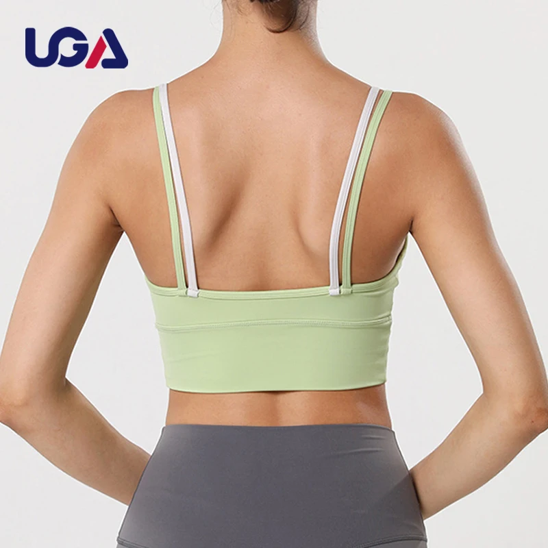 Summer Cool Style Custom Logo Aerobics Clothes Contrast Color Sportstop Fit Wear Funky Nylon Spandex Yoga Bra Crop Top