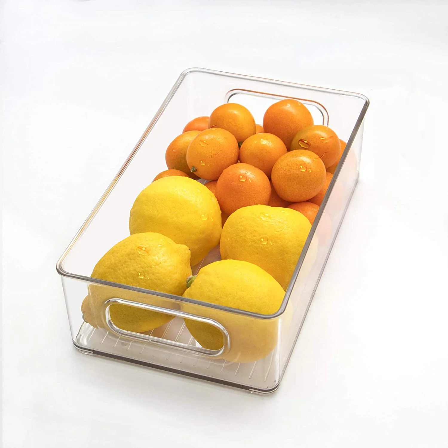 Mid-size Refrigerator Organizer Bins for Kitchen and Cabinet Storage Stackable Food Bins with Handles Food Storage Box