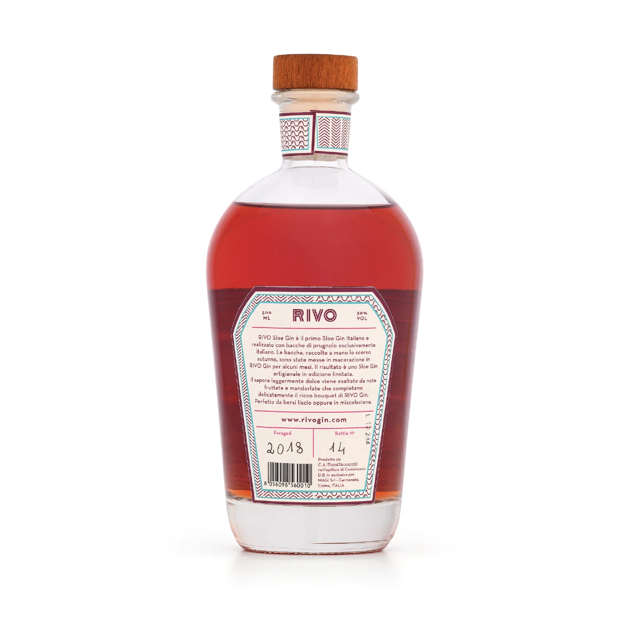 Top quality made in Italy RIVO Sloe Gin (50cl) from Lake Como for cocktail Bars