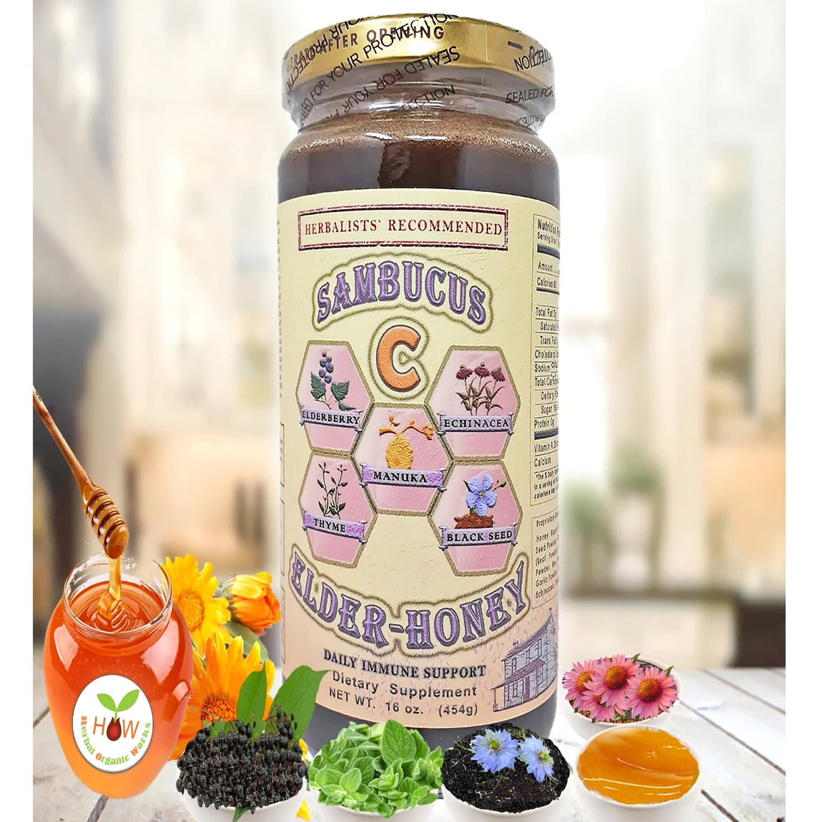 
Растительный органический мед Sambucus для пожилых людей, смешанный в любых горячих или холодных напитках 