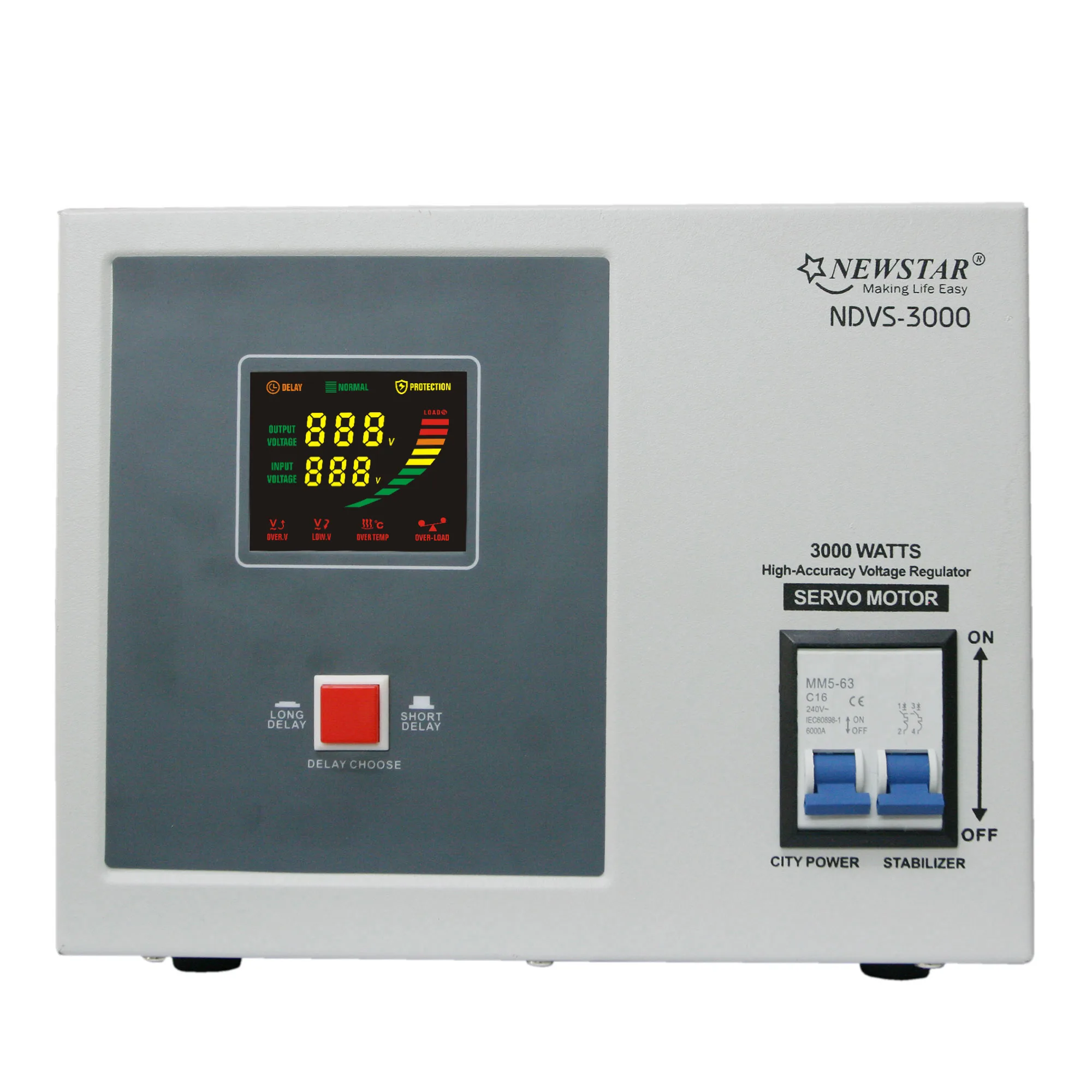 
Newstar NDVS-3000 Digital Servo Motor Type Automatic Voltage Regulator/Stabilizer 3000W AVR with Surge Protection (LCD Display) 