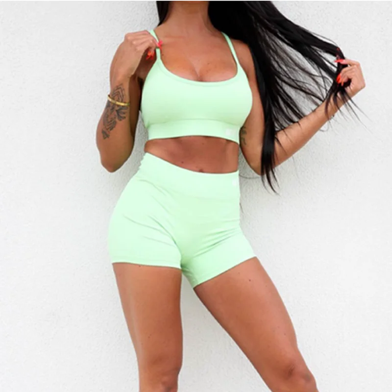  Женские комплекты для тренировок из 2 предметов с логотипом под заказ Женский комплект фитнеса и йоги шортами бюстгальтером спортивный бюстгальтер шорты