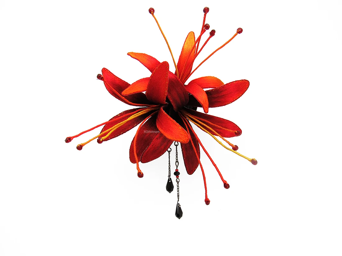 Wholesale Special Design Flower Embroidery Accessories Red Spider Lily Brooch - Hairclip