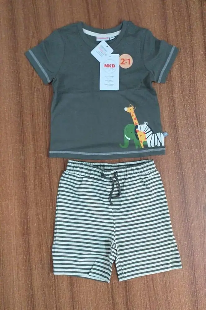 New Garments Surplus Branded Labels Boys Kids Shorts Sleeve Crew Neck T Shirts With Half Pants Clothing Set Bangladesh Stock Lot