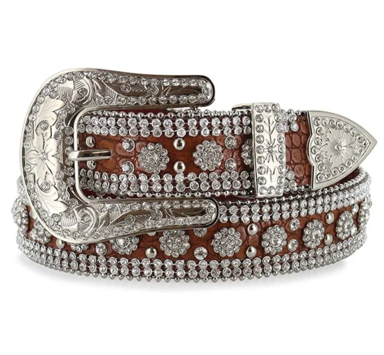 Western Brown Crocodile  Bling Bling  Flowers Belt
