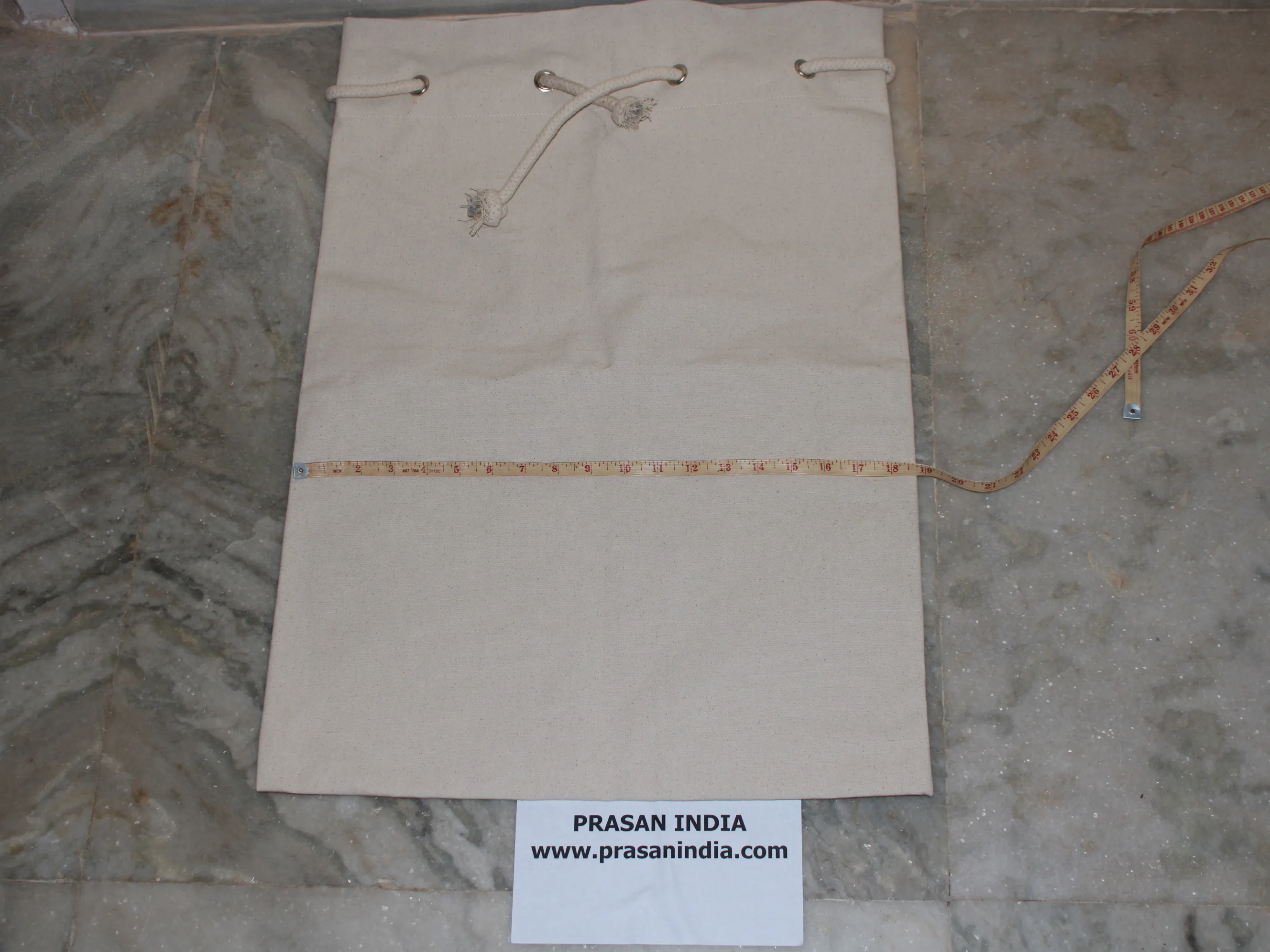 Santa sack cream drawstring pouch made of Indian canvas