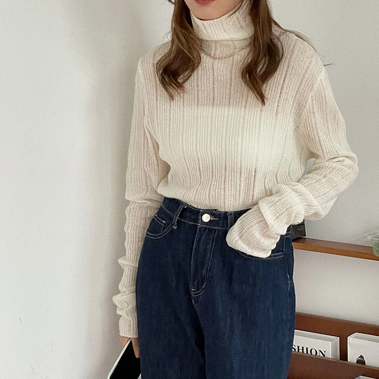 Customize Women Spring Plain Knit Long Sleeve Turtleneck 100% Cashmere Sweater