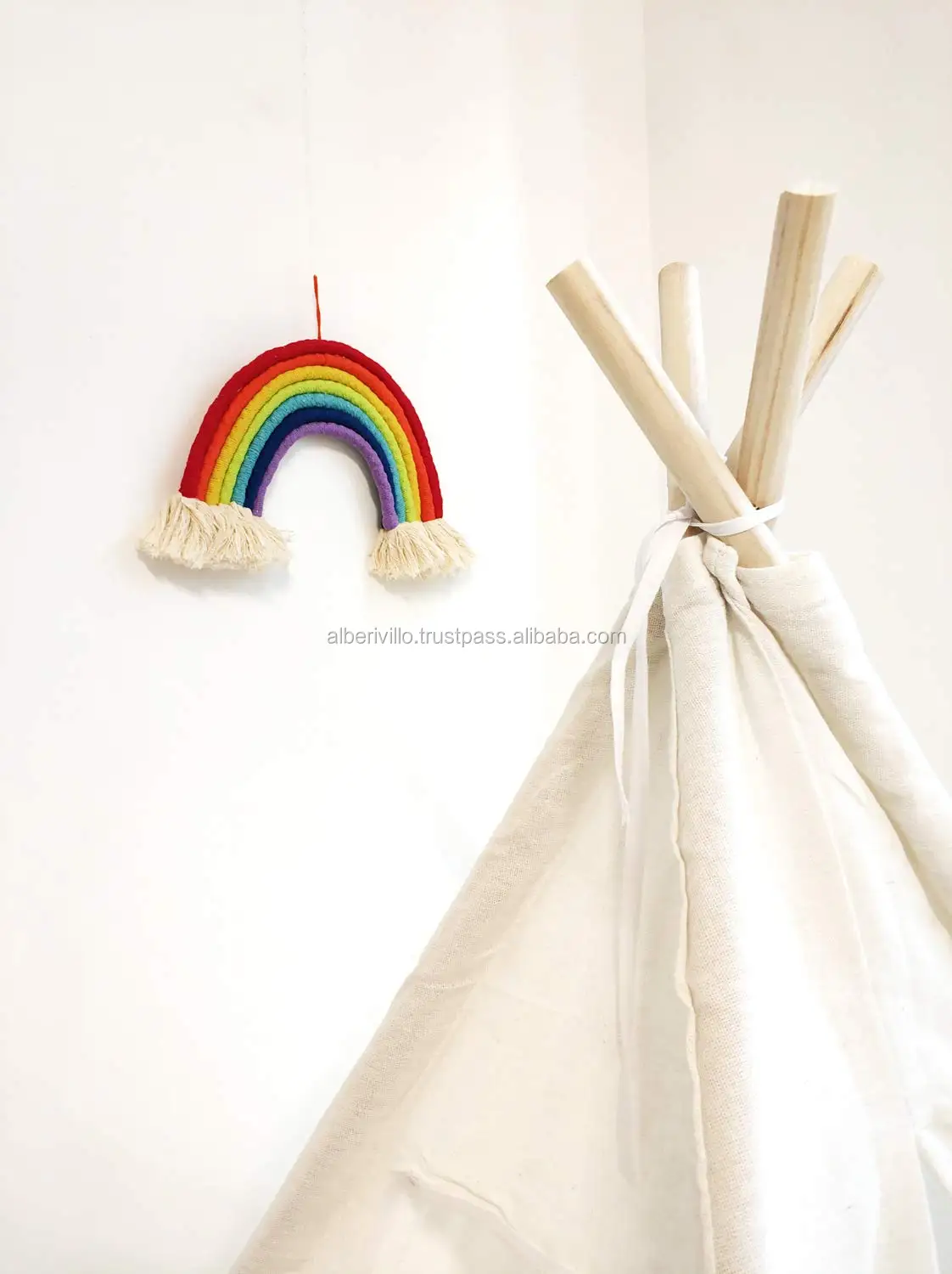 Nordic Cotton Handmade Baby Bohemian Tapestry Home Decor Ornaments Rainbow Wall Hanging Colorful Macrame Rainbow from India