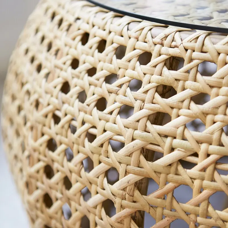 Webbing Rattan Coffee Table with Glass Top