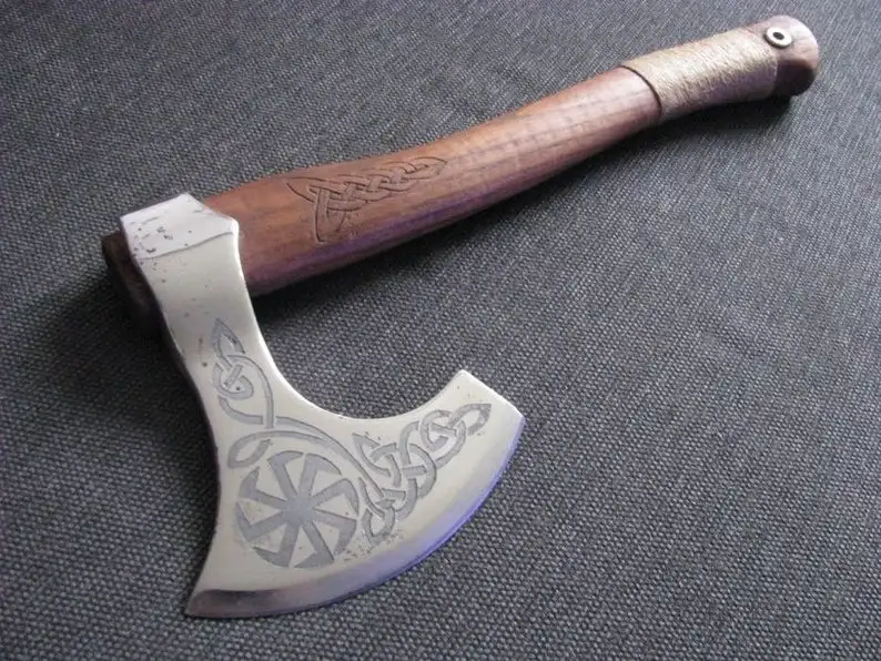 Ручной Кованый топор викингов с гравировкой на голове и ручке выгравированный вручную