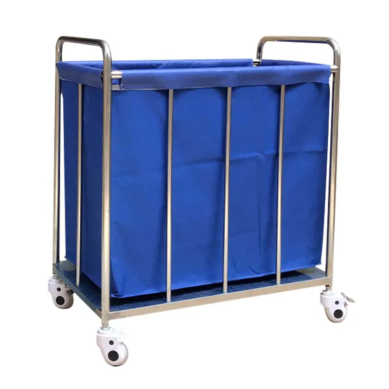 Industrial Hospital Medical Clinic Stainless Steel Soiled Linen Trolley With Canvas Bag
