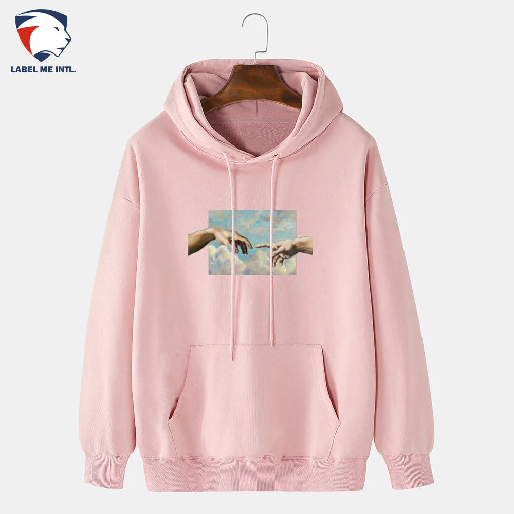 
Mens Touch Hand Graphic Print 100% Cotton Solid Casual Pullover Hoodie 