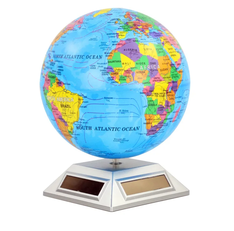 Ocean blue Solar energy rotating world map Globe