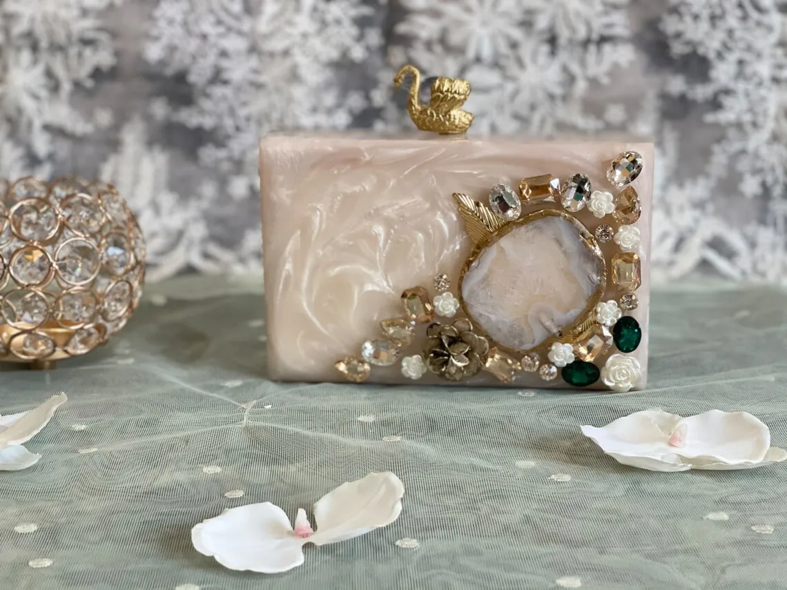 Top Quality fashion ladies cross body party bag wedding women resin and wood purses evening clutch bag