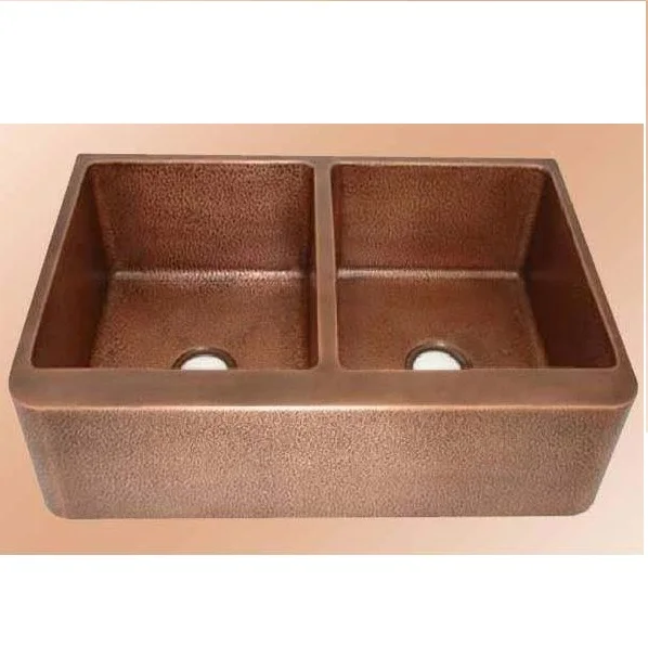 Оптовая продажа антикварная медная кухонная раковина с двойной чашей фермерская