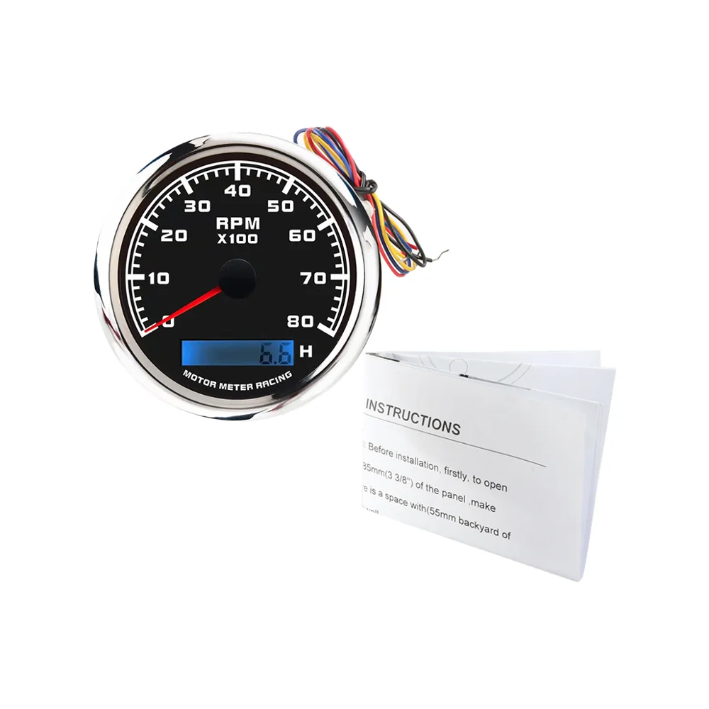85 мм черный циферблат 8000 об/мин Электрический тахометр с счетчиком часов