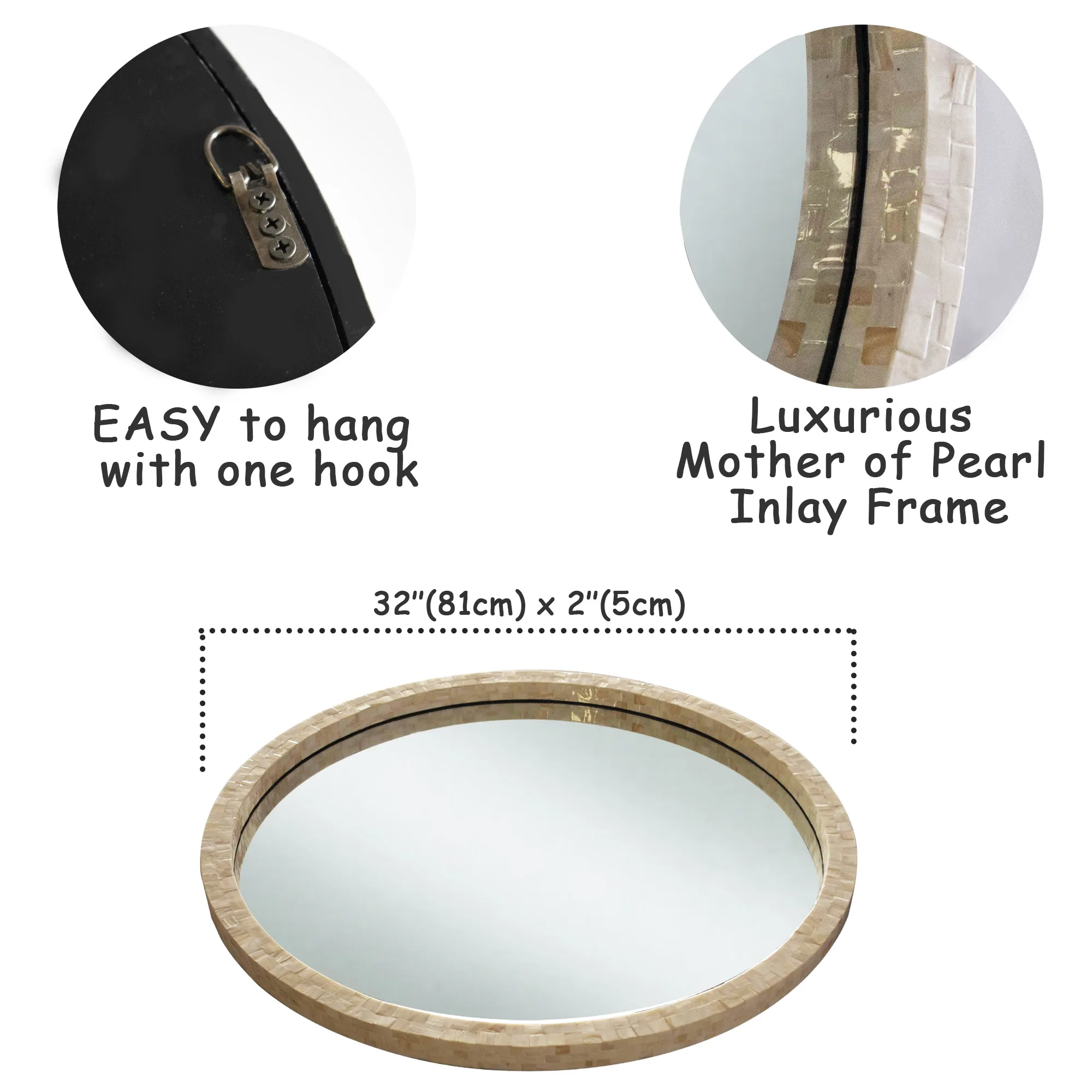 Vietnamese Mother of Pearl Mirror Round  Wall Hanging Mirror