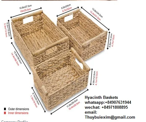 Оптовая продажа плетеная корзина из гиацинтовой соломы со встроенной полкой и ручкой для домашнего хранения набор плетеных корзин (whatsapp: + 84907631944)