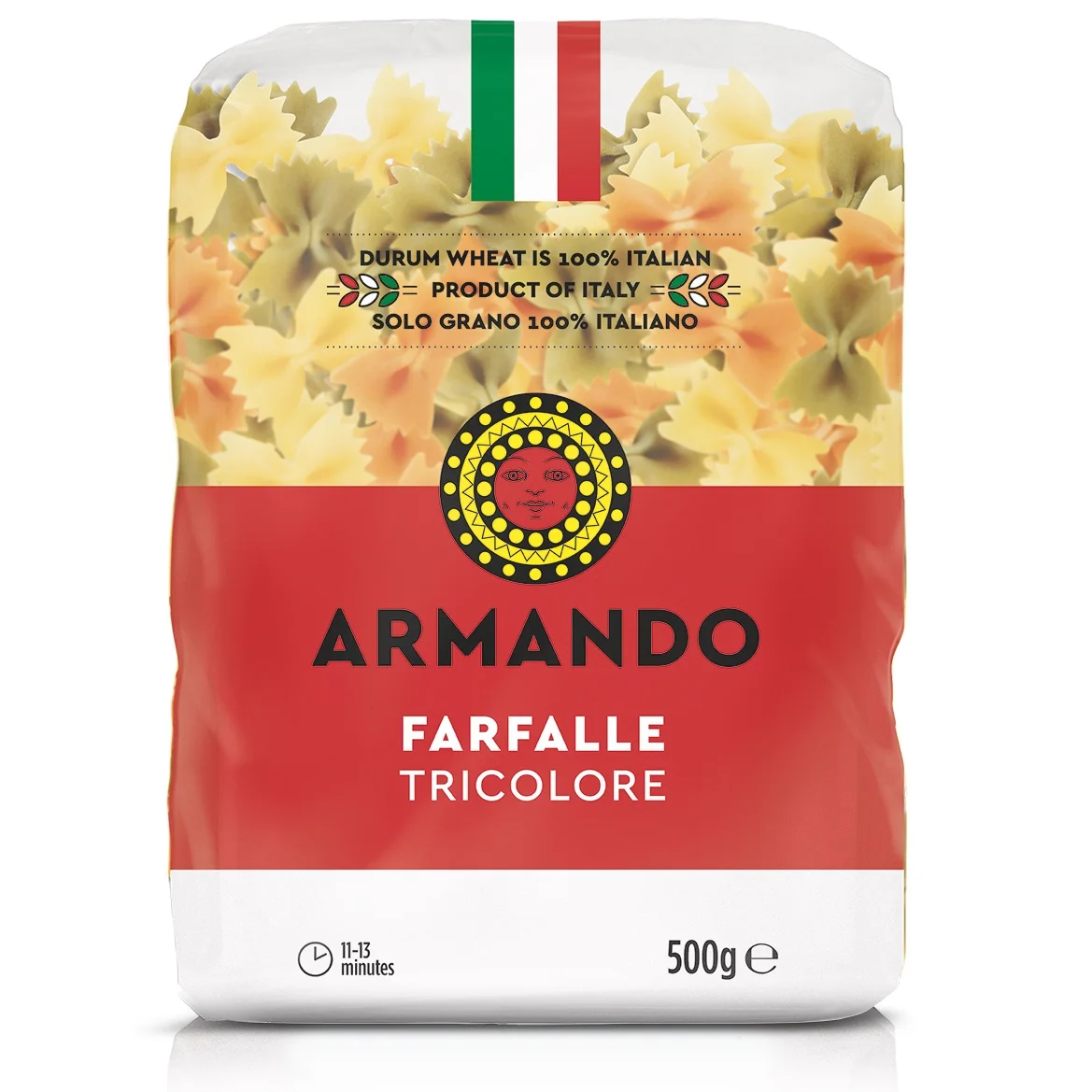 Best Sell 100% Italian Dry pasta 500g Farfalle Tricolore in bag Durum Wheat semolina Pasta for Cooking
