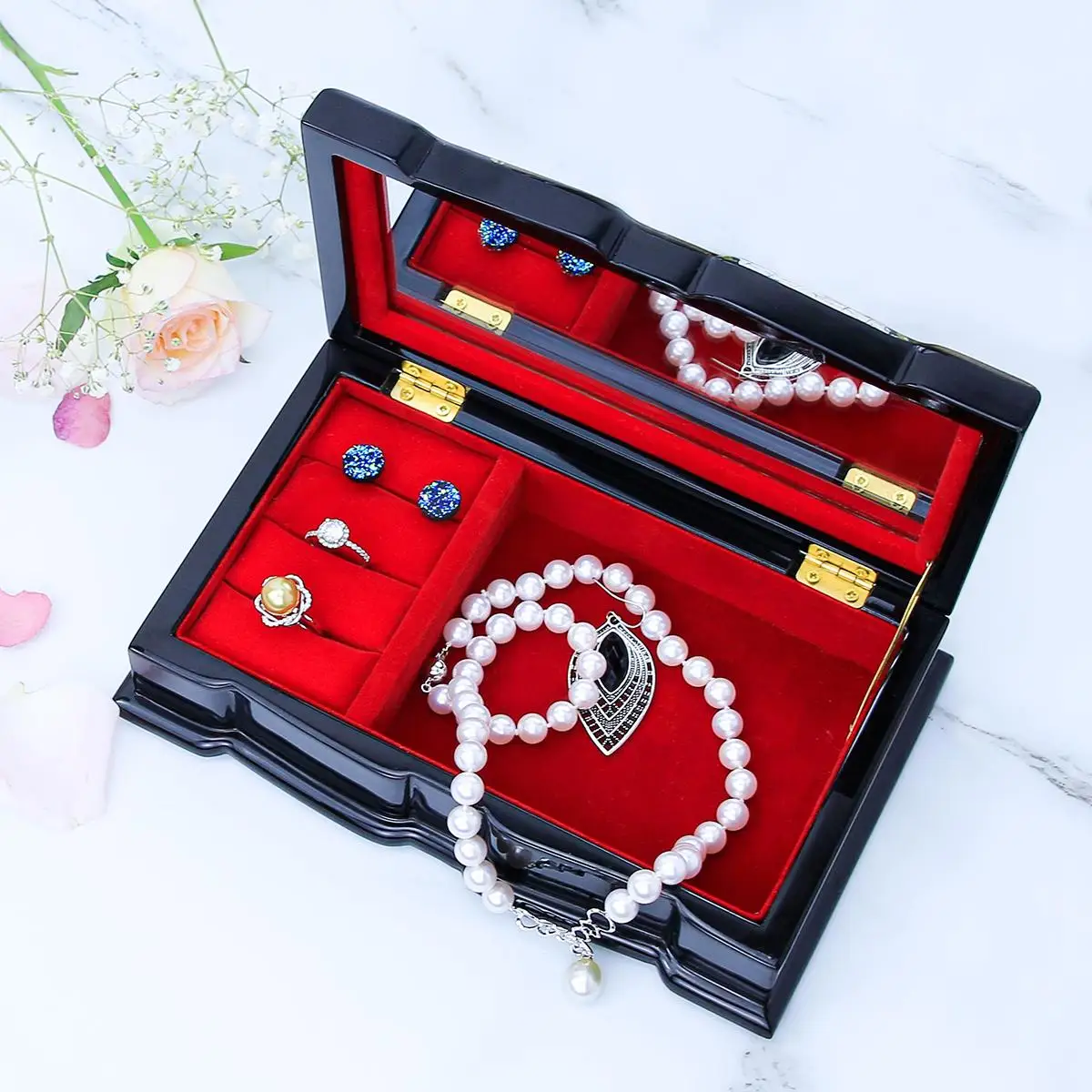 Wholesale wood lacquer box Small Jewelry Box Joyeria Caja Organizer Display Boxes For Necklaces Earrings