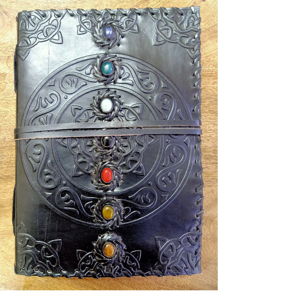 custom made 7 chakra stone leather journals available in assorted colors for journal stores