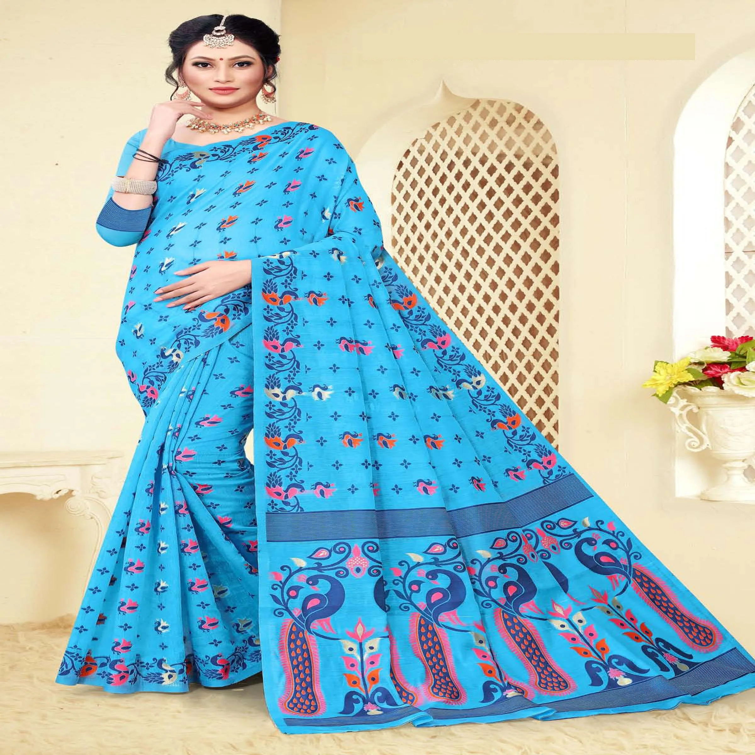 
Дизайнерское сари Dhakai, Павлин, JEQUARD, дизайн, хлопковая пролетная мягкая ткань, сари, блузка из Индии, Сурат, гуджарат, одежда, сари 